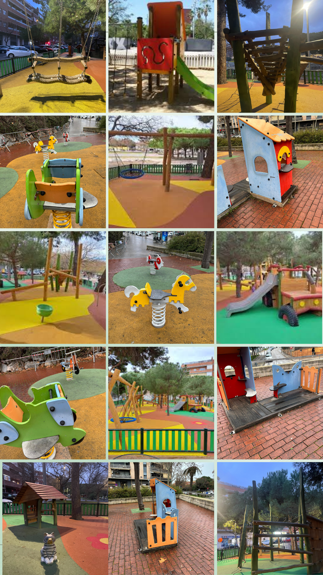 Els parcs son de colors vius i cridaners. 